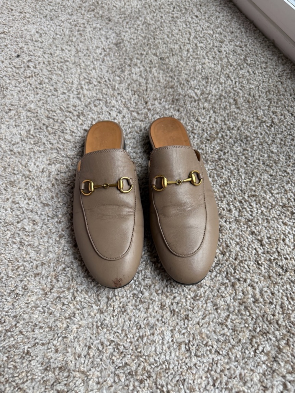 Gucci Women's Taupe Leather Horsebit Mules